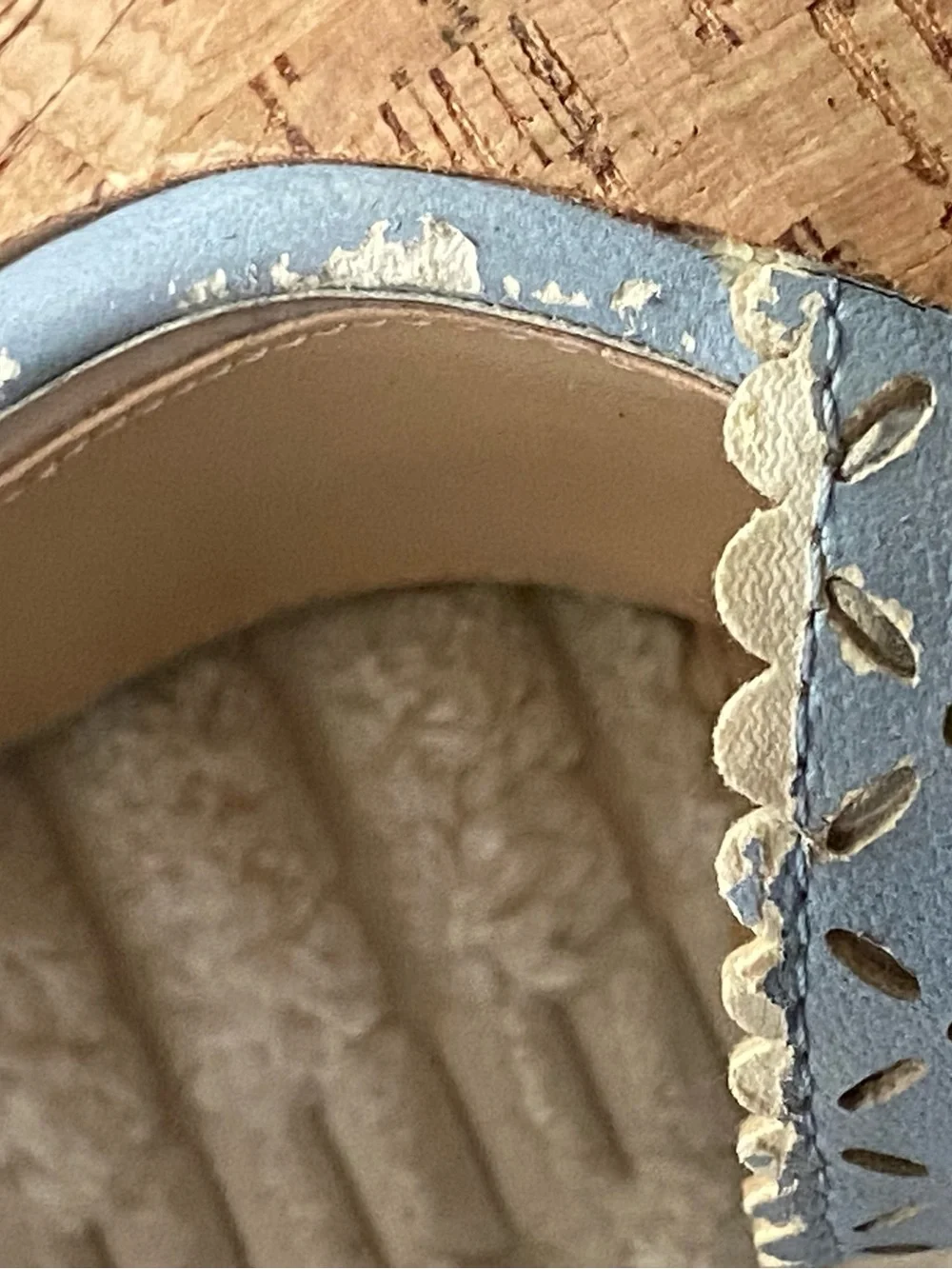 Jessica Simpson Jazziah Powder Blue Scalloped Laser Cut Cork Wedge Sandals